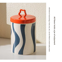 Boîte de rangement en céramique imprimée créative |   Pot alimentaire décoratif avec poignée de couvercle unique |   Pour le café, les bonbons, les collations, la cuisine et le bureau