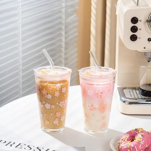 New Product Cherry Blossom Colorful Glass <b>Cup</b> High-quality Appearance <b>Straw</b> <b>Cup</b> Glass Trendy <b>Cup</b> Glass Milk <b>Water</b> <b>Cup</b> - Product Image 6