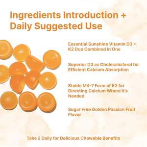 Gomitas de Vitamina D3 <span class=keywords><strong>K2</strong></span> con Sabor a Maracuyá Dorada, 5000 UI, Venta Directa de Fabricante OEM, Suplementos para la Salud Ósea, Inmunológica y Cardíaca - Product Image 3