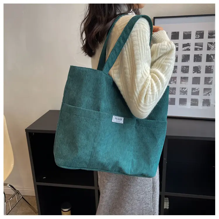 Handbag Literary And Artistic Retro Shoulder Corduroy Bag With Zipper