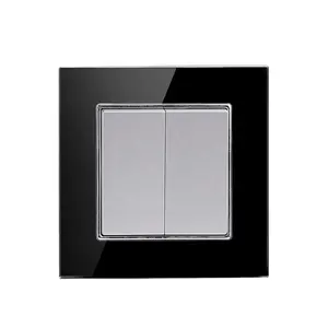 China Manufacturer European Standard 2 gang 2 Way Switch Power Electric Switches With Glass Frame For Home Use