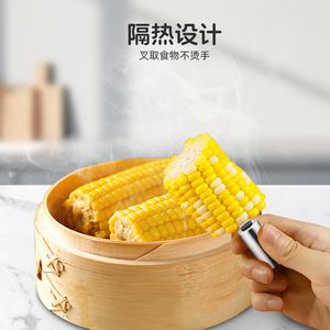Tenedor para maíz de acero inoxidable con mango pequeño, herramienta para barbacoa, tenedor creativo para frutas, tenedor para carne asada, aguja portátil para maíz. - Product Image 3
