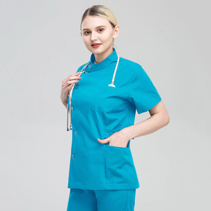 Combinaison de gommage multicolore Uniforme d'infirmière Bouton d'ouverture latérale Pantalon à manches courtes Hôpital Front <span class=keywords><strong>Stage</strong></span> WorkWear Clothes Suit - Product Image 3