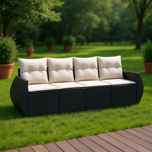 Ensemble de canapé de jardin avec accoudoirs réglables, grand canapé 3 places en rotin PE noir, mobilier d'extérieur au design contemporain - Product Image 2