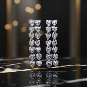 Orecchini pendenti di lusso a forma di cuore con cristalli per donna, placcati in oro bianco, argento 925 con montatura a griffe, gioielli da festa - Product Image 2