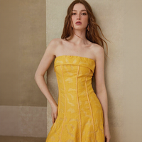 Robe de soirée d'été décontractée pour femme, jaune vif, sans manches, col montant, coupe trapèze, en tissu uni tissé, style bustier