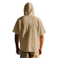 Cardigan à capuche décontracté en coton et lin respirant pour homme - Chemise d'été respirante en popeline teinte en fil pour usage quotidien