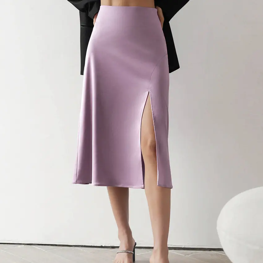 New 2021 Trending Skirts Women Long Maxi Casual Office Lady Elegant Skirts for Women A-line Mid-length Silk Skirt