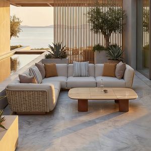 Outdoor <b>Rattan</b> <b>Sofa</b> Designer Courtyard Balcony Outdoor Garden Leisure Solid Wood Coffee Table Rainproof and Sunscreen - Product Image 2
