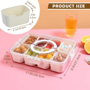 Disherwasher Safe PP Portable 8 Compartment <b>Snack</b> <b>Containers</b> Snackle Box <b>Container</b> Divided Serving Tray with Lid and Handle - Product Image 1