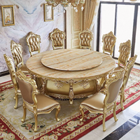 Ensemble de table à manger rotative en bois massif sculpté de style européen pour hôtel et villa, usage commercial