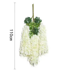 43.3 pollici popolare caldo artificiale bianco glicine vite fiore appeso di seta per il giardino di casa cerimonia all'aperto matrimonio