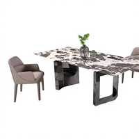 Table à manger rectangulaire moderne en marbre avec base en acier inoxydable pour la salle à manger