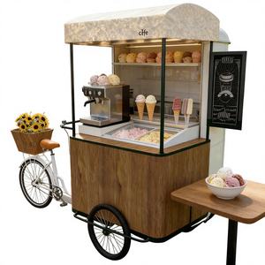 Kiosque de vente ambulante alimentaire mobile à pousser à la main avec auvent de rangement, congélateur, chariot à glace, tricycle en fibre de verre - Product Image 1