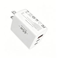 Pengisi Daya Cepat GaN 65W dengan 3 Port USB & Type-C PD 3.0 QC3.0 OVP SCP OTP Pengisi Daya Dinding Tahan Api untuk Laptop & Earphone
