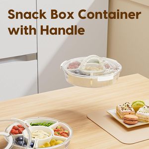 Venta al por mayor EN STOCK MOQ BAJO Contenedor giratorio para aperitivos con tapa y bandeja de servir dividida - Product Image 3