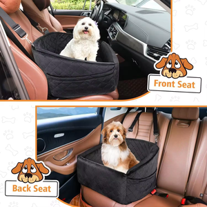 Housse de siège arrière de voiture pour petits chiens, motif uni, détachable, lavable, en Oxford, siège surélevé, laisse de sécurité, poches de rangement, fabriqué aux États-Unis - Product Image 3