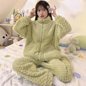 Samwestart ชุดนอนผ้าสักหลาดเนื้อหนาสำหรับผู้หญิง, ชุดเสื้อผ้าใส่ในบ้านมีซิปแขนยาวสำหรับเล่นกีฬาใส่สบายเหมาะสำหรับฤดูหนาว - Product Image 4