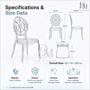 Clear Polycarbonate Geometric Medallion Back <b>Chair</b> Lightweight Durable for Wedding and Banquet Events - Product Image 2