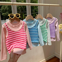 T-shirt à manches longues superposé couleur bonbon pour bébé fille, haut décontracté mignon pour le quotidien, collection printemps