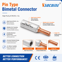 Connecteur bimétallique plaqué étain, type broche, transition aluminium-cuivre, modèle BCRL, marque VSOCOME