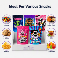 Sachet Mylar personnalisé 3,5g anti-odeur, pochette verticale imprimée motif dessin animé pour bonbons et snacks, emballage refermable de qualité alimentaire en gros