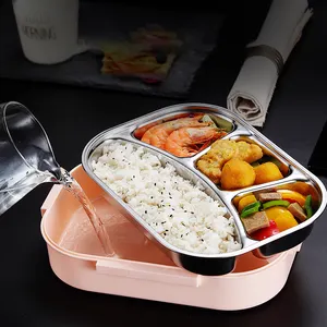Fiambrera con compartimentos para niños, caja de almuerzo japonesa de acero inoxidable 304, contenedor de comida para calentar en microondas, vajilla