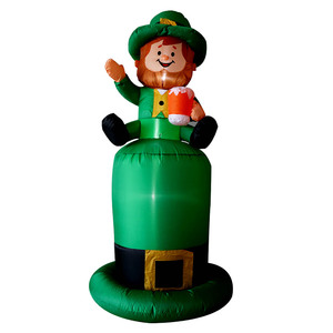 Inflable Impermeable de 6 Pies para el Día de San Patricio, Duende Sentado en un Sombrero con Luces LED, Decoración para Jardín/Césped, Hogar, Fiesta - Product Image 1