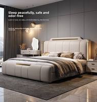 Cama Doble de Lujo Moderna de Alta Gama con Estructura de Madera, Tapizada en Tela Suave, con Luz LED, Sofá Multifuncional para Bodas