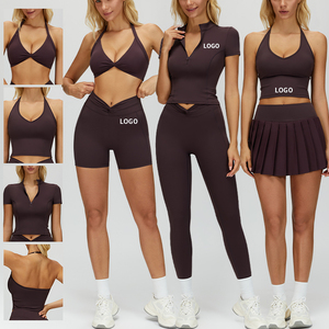 Ensemble de yoga et de sport pour femme : <span class=keywords><strong>Jupe</strong></span> de <span class=keywords><strong>tennis</strong></span>, haut court à demi-zip, short cycliste, soutien-gorge dos nu à col en V, leggings de yoga taille haute, ensembles d'entraînement assortis - Product Image 1