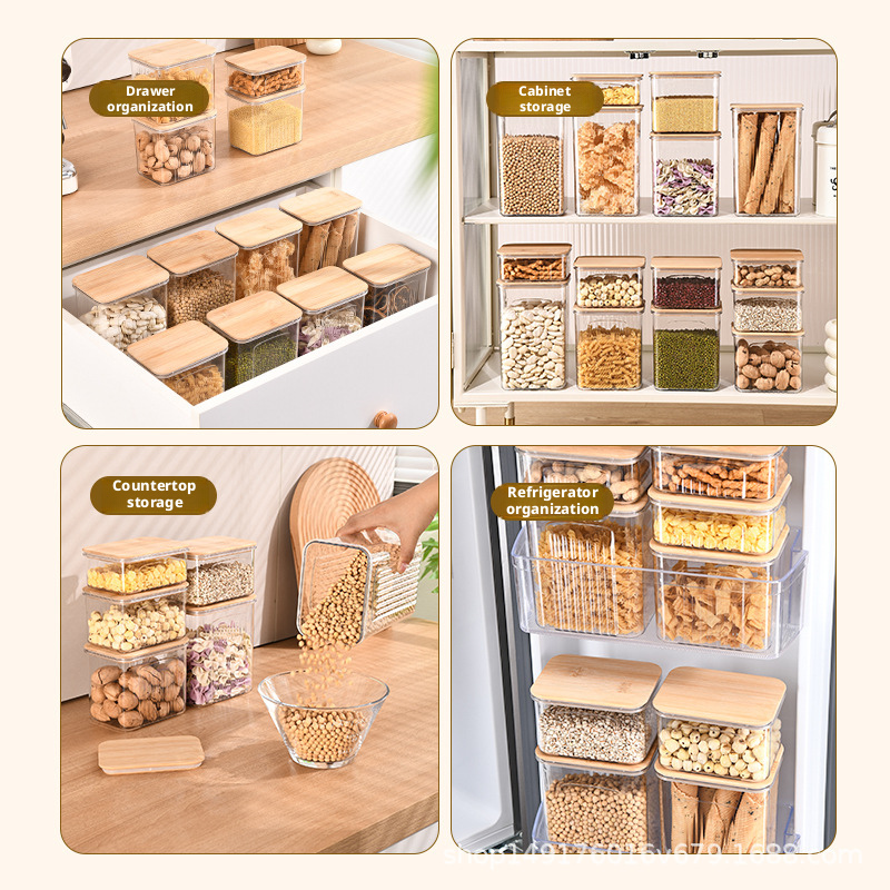 Transparent Acrylic Canister Large Containers Stackable Plastic Boxes Dry Cereal Food Airtight Storage Jar With Bamboo Lid