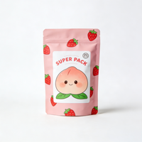 Sachet alimentaire vide rose imprimé sur mesure, mat, refermable avec fermeture éclair et encoche de déchirement, pour bonbons et snacks à la fraise, vente en gros