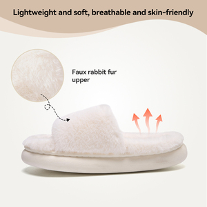 Pantoufles douillettes pour femmes à bandes croisées, en mousse à mémoire de forme, à bout ouvert, en peluche - Product Image 4