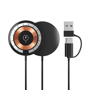Chargeur sans fil magnétique transparent 2026 en vogue, adaptateur portable circulaire, station de charge de bureau, port Type-C vers <span class=keywords><strong>USB</strong></span>-A - Product Image 3