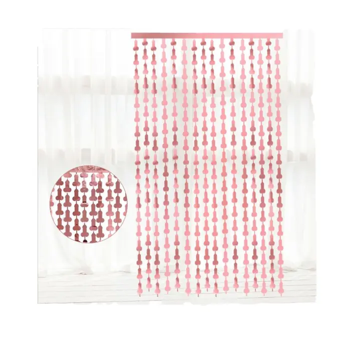 Cortinas de papel de aluminio con flecos para despedida de soltera, telón de fondo para ducha de pene, fiesta de despedida de soltera, color oro rosa