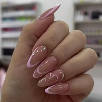 24 faux ongles en ABS, forme amande, couvrance totale, réutilisables, avec colle, décorations pré-dessinées, boîte de rangement incluse