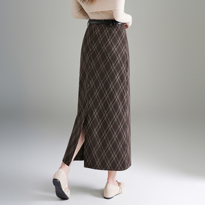 <strong>Women's</strong> Long <strong>Skirt</strong> Ankle Length <strong>Tartan</strong> Pattern Belted High Waist Straight Cut Classic Tailored Boutique Supply - Product Image 3