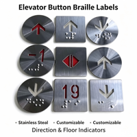 Étiquette tactile en braille en acier inoxydable pour boutons d'ascenseur - Taille personnalisée, signalétique accessible, points braille en relief, fabriqué en Chine, modèle 0012