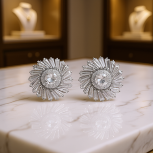 Orecchini a Perno E4636 in Oro Bianco con Fiore, Cristalli e Strass, Gioielli di Lusso da Sposa per Donna - Product Image 2