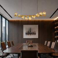 Lustre suspendu en verre et fer, design moderne, luxueux et minimaliste, pour cuisine de restaurant, style Magic Bean, en forme de longue bande, éclairage de bar