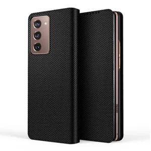 Pour Samsung Galaxy Z Fold 2 Flip Case en Fiber de carbone en cuir Vegan Z Fold 2 véhicule support magnétique couverture antichoc