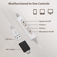 Adaptateur USB C Casque de centre d'appels filaire sur l'oreille Casque téléphonique avec suppression du bruit à double micro