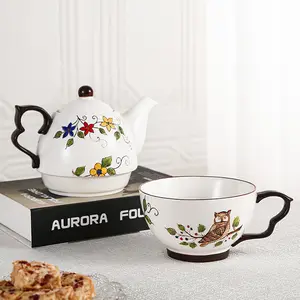 Chaleira de café com design novo, conjunto de chá para café da tarde com decalque de coruja