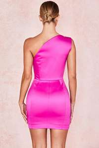 Mini abito monospalla in raso duchessa rosa - Product Image 6