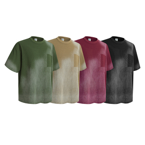 เสื้อยืดคอกลมโอเวอร์ไซส์สำหรับผู้ชาย ลายไล่สี ลำลอง ผ้าลายวาฟเฟิล ความยาวปกติ แขนสั้น - Product Image 1