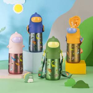 PINKAH <span class=keywords><strong>Dinosaure</strong></span> 470ML 19OZ Bouteille isotherme en acier inoxydable pour enfants avec paille et sangle d'épaule pour l'école - Product Image 3