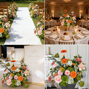 Arrangement floral artificiel moderne et réaliste en soie orange et rose pour décoration de panneau de bienvenue de mariage en extérieur - Product Image 2