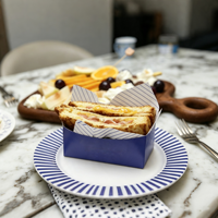 Boîte en carton bleue portable, plateau alimentaire jetable pour sandwichs, toasts et burgers, pour le petit-déjeuner à emporter