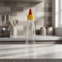 Bouteille de sauce cylindrique en PET de qualité alimentaire de 200 ml avec bouchon à vis et embout de précision pour l'emballage de sauce chili, de ketchup et de condiments