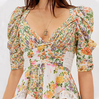 Dernières pièces en stock : Robe décontractée mini florale sexy à manches courtes et dos nu pour femme, style européen et américain, en liquidation